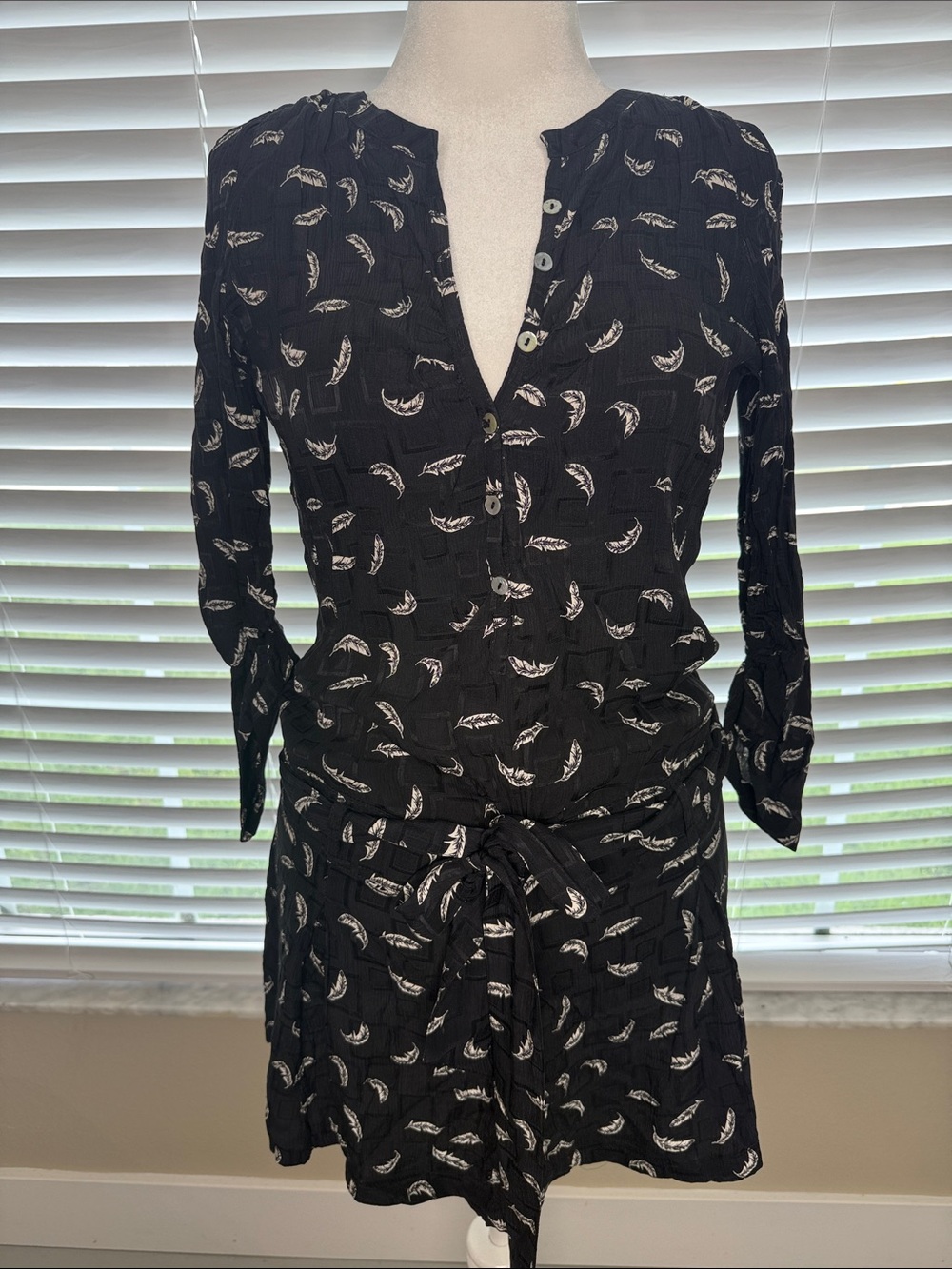 Le Lis Black Dress with White Feather Print